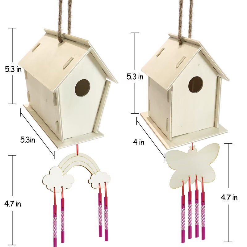 ORIENTAL CHERRY Crafts for Kids Ages 4-8 - 4 Pack DIY Bird House Wind Chime Kit - Build and Paint Birdhouses Wooden Arts Kits Easter Basket Stuffers Gifts for Girls Kids Boys Toddlers Ages 3-5 4-6 6-8 8-12 - Image 3